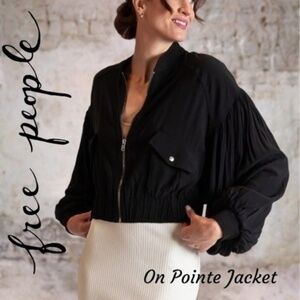 FREE PEOPLE On Pointe Black Zip Up Balloon Sleeve Viscose Bomber Jacket NWT/MD